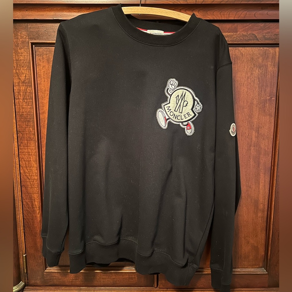 Moncler Black Crewneck Sweater with Logo Patch